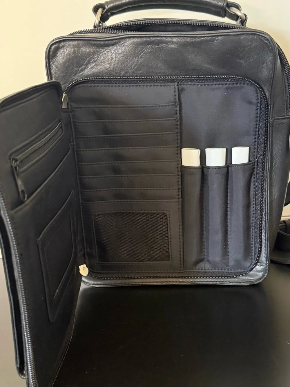 J.Jill Black Leather Crossbody Organizer Bag Zip Compartments Travel Purse